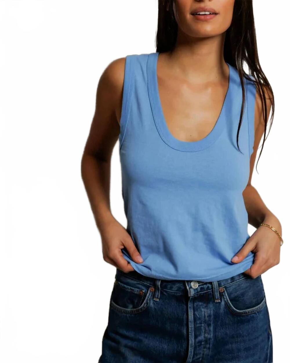 NEW PERFECTWHITETEE khara crispy cotton tank top in pacific blue